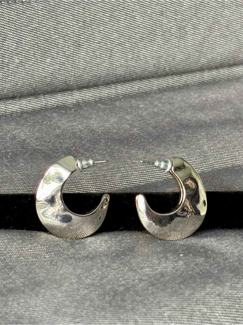 Half Silver Tone and the other half Gold tone Hoop Earrings - Crescent Style